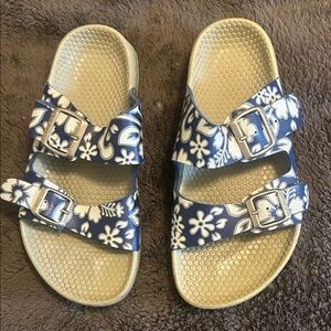 Birkenstock Blue and Cream Floral Double-Buckle Women Sandals